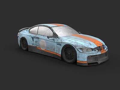 Blue And Orange Sports Car With Racing Stripes Black Alloy Wheels And Aerodynamic Design 3d model
