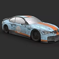 Blue And Orange Sports Car With Racing Stripes Black Alloy Wheels And Aerodynamic Design
