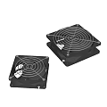 Two Black Square Air Conditioner Fans With Metal Grilles And Blades