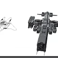 Detailed Spaceship Model And Line Drawing Concept With Complex Structure And Engines 3d model