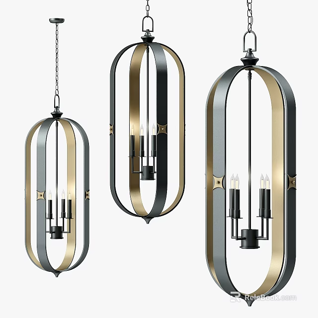 Modern Black and Gold Metal Frame Chandeliers With Candle Style Lights 3d model 