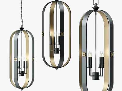 Modern Black and Gold Metal Frame Chandeliers With Candle Style Lights 3d model