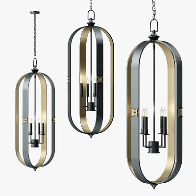 Modern Black and Gold Metal Frame Chandeliers With Candle Style Lights 3d model