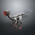 Realistic 3D Rendering of Feathered Dinosaur With Red Head and Gray Plumage