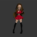 3D Cartoon Female Game and Movie Character with Red Dress Black Boots and Long Brown Hair
