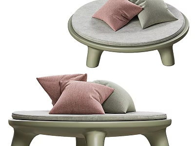 Round Upholstered Stool With Pink And Green Pillows For Cozy Seating 3d model