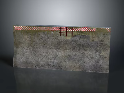 Building Structure Section With Layered Materials Red White Warning Stripes And Central H Shaped Component 3d model
