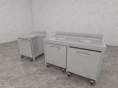 Durable Stainless Steel Commercial Worktables With Mobile Wheels And Storage Cabinets 3d model