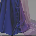 Elegant Blue Dress With Pink And White Long Sleeves Flowing Skirt Design