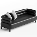 Modern Black Leather Multi Seat Sofa With Grey Cushions And Cylindrical Armrests