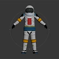 Astronaut Game Movie Character Wearing White Orange Blue Suit With Red Chest Device