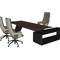 Modern Wooden Office Desk With Ergonomic Chairs And Black Side Table