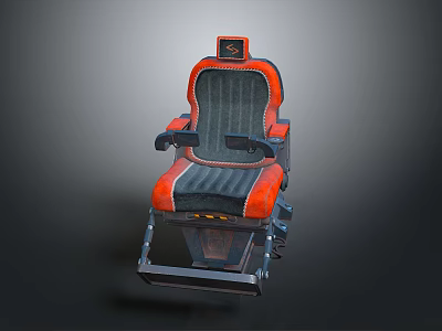 Futuristic Orange And Black Gaming Chair With Logo On Backrest And Ergonomic Armrests 3d model