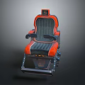 Futuristic Orange And Black Gaming Chair With Logo On Backrest And Ergonomic Armrests