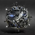 Game Movie Character Mechanical Sphere With Metallic Design Blue Glowing Elements And Spiked Structures 3d model