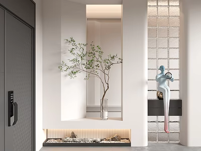 Modern Kitchen Interior Design With Glass Island Counter And Wooden Cabinets 3d model