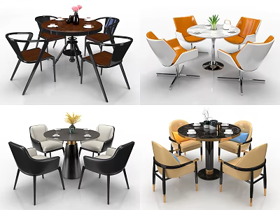 Modern Dining Table Set With Round Table Various Color Chairs And Stylish Design 3d model