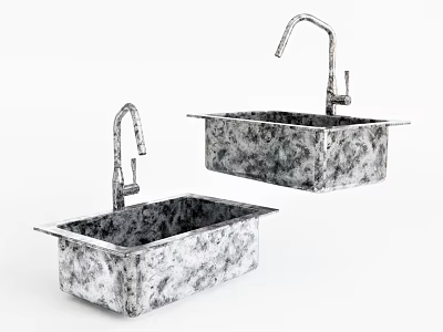 Two Modern Kitchen Granite Sinks With Chrome Faucet And Textured Surface 3d model