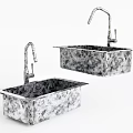 Two Modern Kitchen Granite Sinks With Chrome Faucet And Textured Surface 3d model