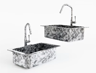 Two Modern Kitchen Granite Sinks With Chrome Faucet And Textured Surface 3d model