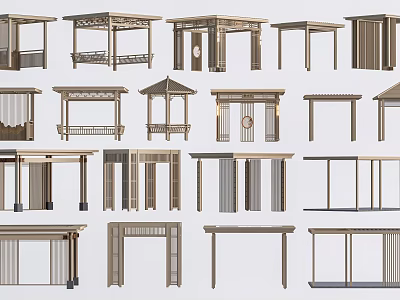 Traditional Chinese Wooden Pavilion Structures With Various Classic Design Styles 3d model