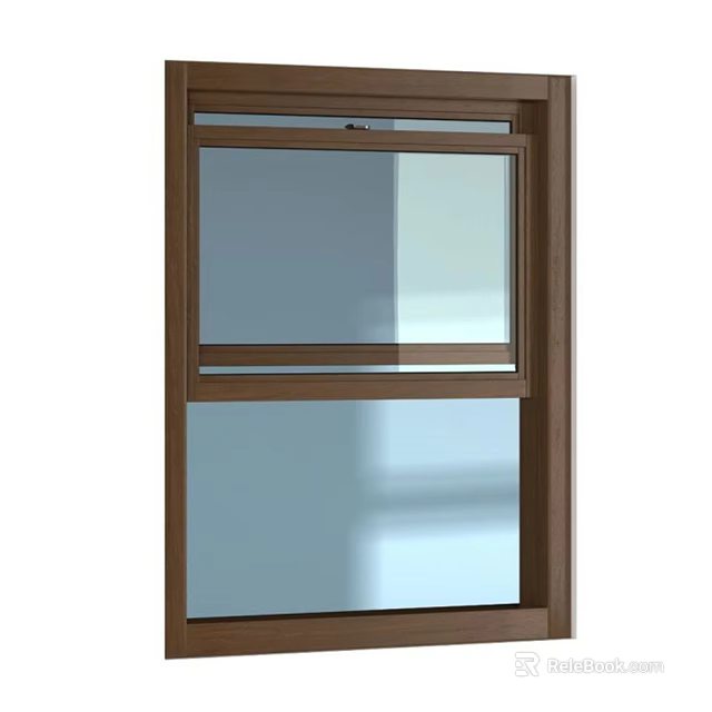 Modern Wooden Frame Casement Window With Double Sash Clear Glass Design 3d model 