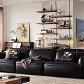 Modern Black Genuine Leather Three Seater Sofa For Cozy Minimalist Living Room Home Decor