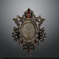 Ornate Daily Living Accessory With Golden Intricate Carvings And Oval Light Colored Gemstone