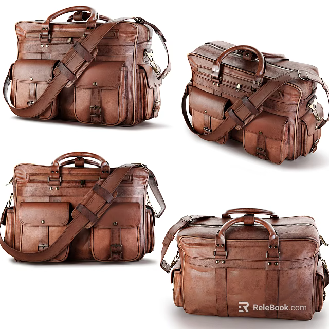 Brown Leather Bags With Classic Design Shoulder Straps And Handles 3d model 