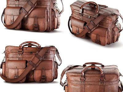 Brown Leather Bags With Classic Design Shoulder Straps And Handles 3d model