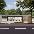 Modern Post Station Exterior With Wooden Slats And Green Trees Near Street