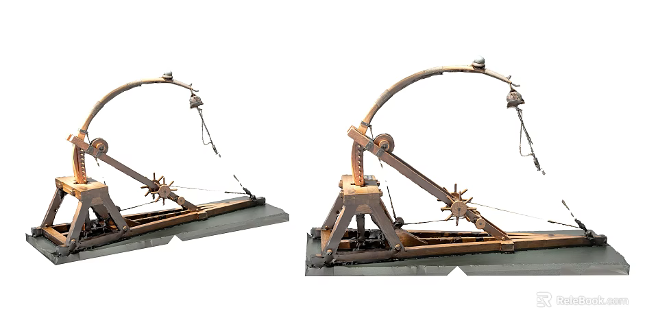 Ancient Medieval Weapon Catapult With Wooden Frame And Historical Siege Mechanism 3d model 