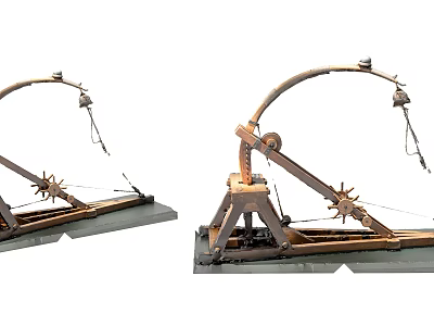 Ancient Medieval Weapon Catapult With Wooden Frame And Historical Siege Mechanism 3d model