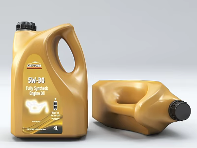 Yellow Engine Oil Containers 5W-30 Fully Synthetic 4L Capacity Standing And Lying 3d model