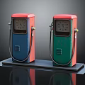 Vintage Fuel Pumps Display Model With Red Blue Green Bodies And Black Base