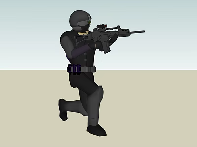 Man In Black Combat Suit With Helmet Holding Rifle In Kneeling Position 3d model