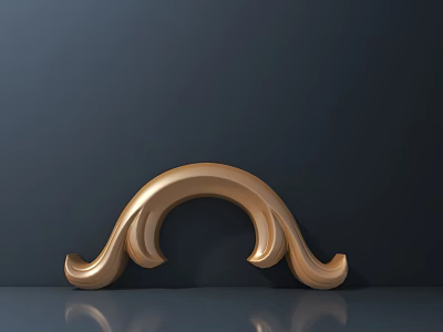 Golden Carved Decorative Element with Arched Curved Waves and Glossy Surface Against Dark Background 3d model