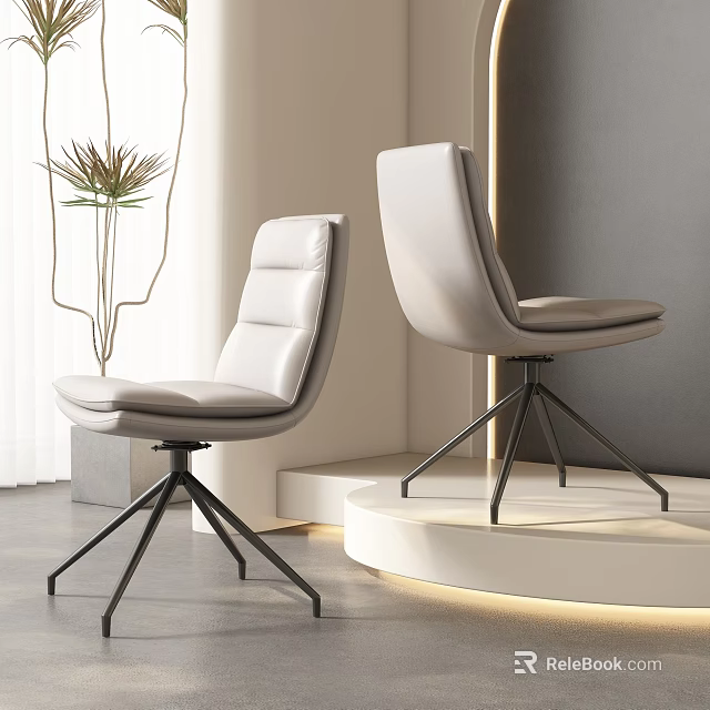Modern Light Leather Office Chairs With Black Metal Swivel Base In Sleek Indoor Design 3d model 
