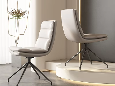 Modern Light Leather Office Chairs With Black Metal Swivel Base In Sleek Indoor Design 3d model