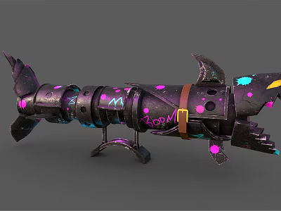 Stylish Xenon Themed Weapon With Purple Pink Splatters Mechanical Structure And Decorative Blades 3d model