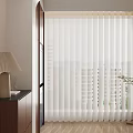 Modern Home Balcony With White Vertical Blinds City View And Potted Plants