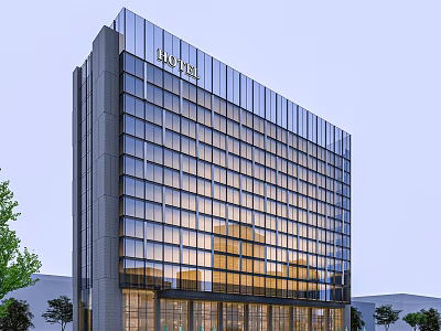 Modern Hampton Hotel Building With Glass Curtain Wall And High Rise Design 3d model