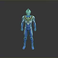 Blue And White Game Movie Character With Golden Chest Decoration Standing Pose