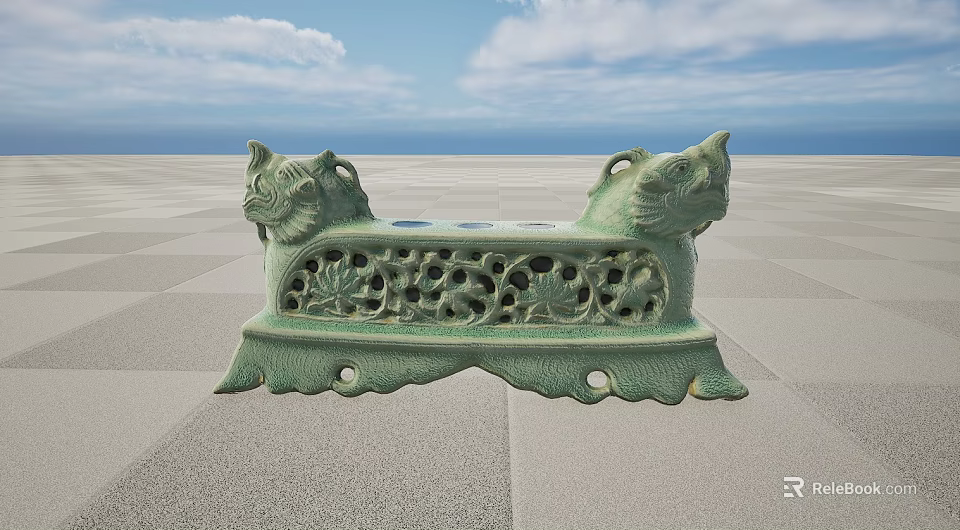 Green Carved Ceramic Pen Rest With Lion Head Design And Hollowed Patterns 3d model 