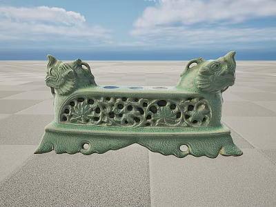 Green Carved Ceramic Pen Rest With Lion Head Design And Hollowed Patterns 3d model