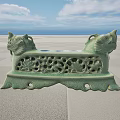 Green Carved Ceramic Pen Rest With Lion Head Design And Hollowed Patterns
