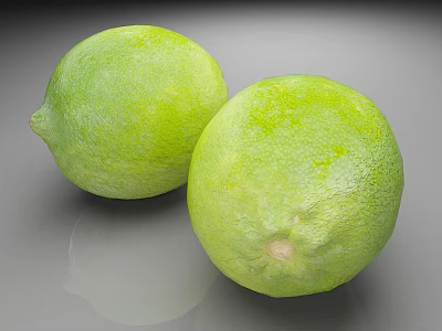 Two Fresh Green Lemons Placed On Gray Surface With Smooth Skin 3d model