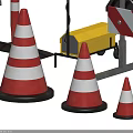 Red And White Striped Traffic Cones In Three Different Sizes With Black Bases 3d model