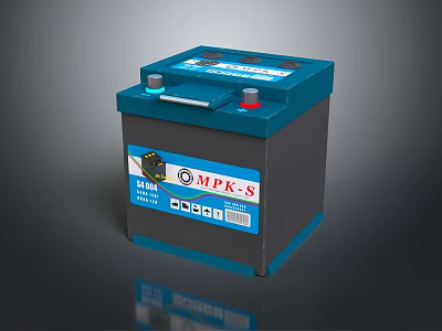 Blue HPK S Automotive Battery With Terminals And Information Label 3d model