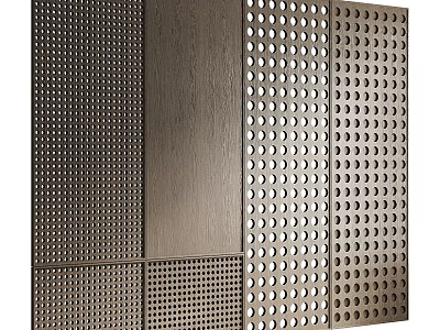 Sleek Modern Background Wall Design With Perforated Metal And Wooden Panels 3d model